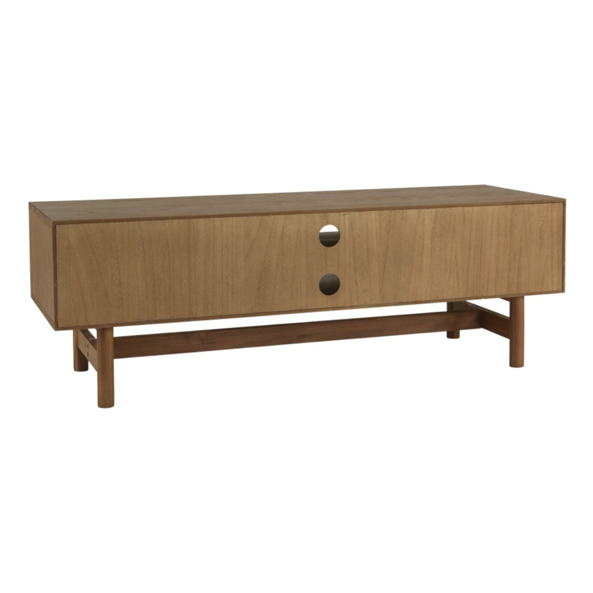 MARIO - Meuble TV couleur naturelle 2 tiroirs motif arrondi 2 niches