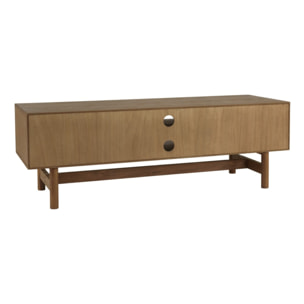 MARIO - Meuble TV couleur naturelle 2 tiroirs motif arrondi 2 niches