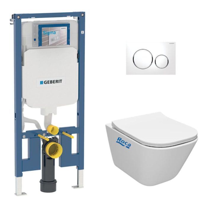 Duofix Pack Bâti-support Extra-plat + WC sans bride Roca Gap + Abattant slim, SoftClose + Plaque blanche (SLIM-GAP-C)