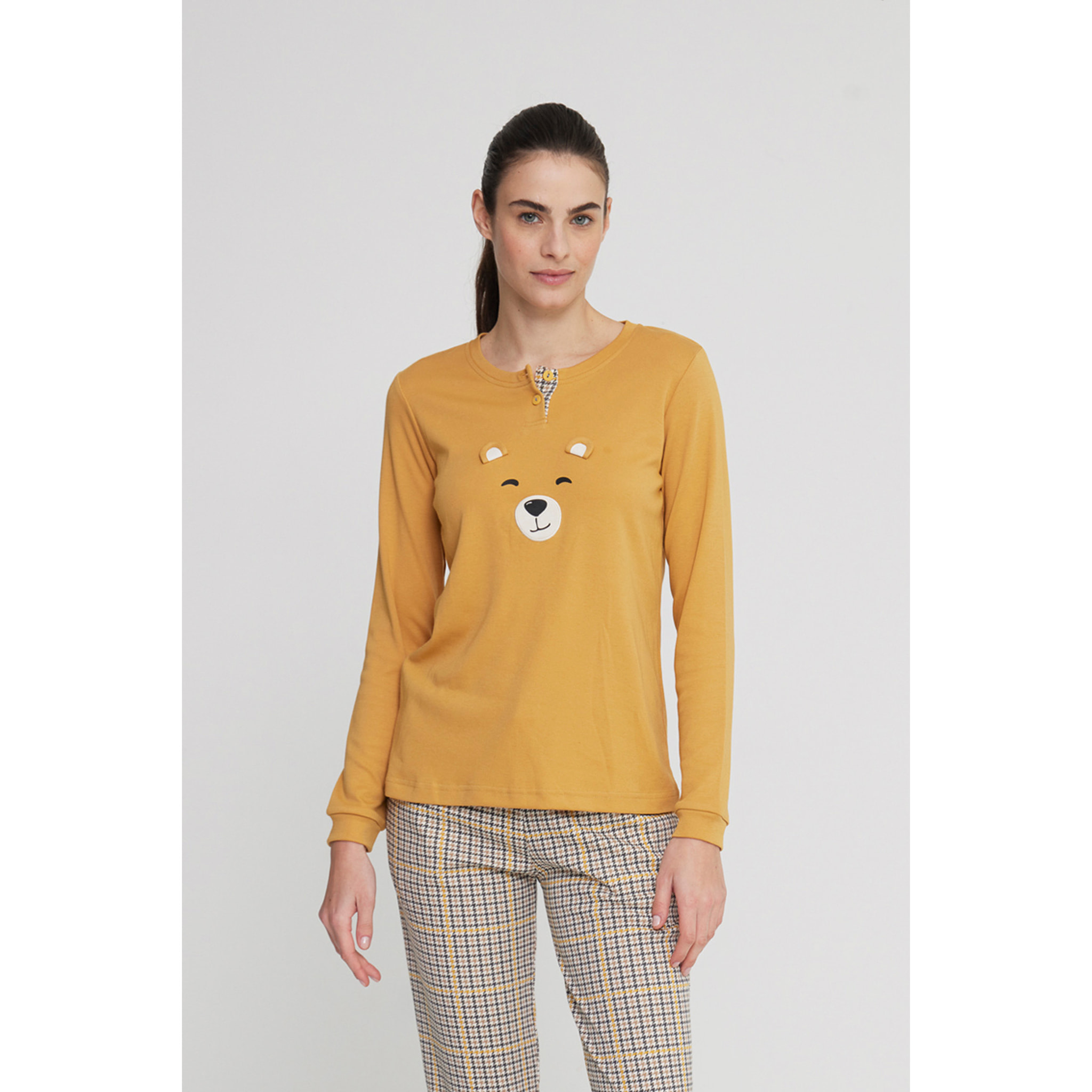 Pigiama donna bear in caldo cotone con collo due bottoni Noidinotte