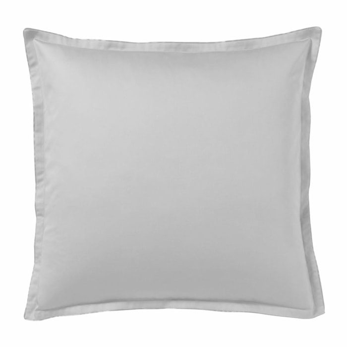 Taie d'oreiller unie en satin de coton bio, TEOPHILE, Gris Argent