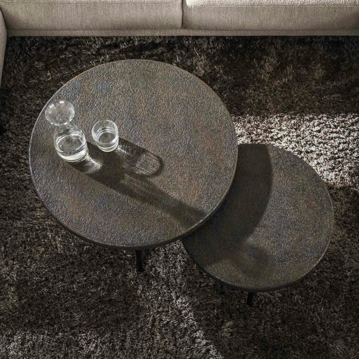 Table basse ronde effet métal vieilli (lot de 2) RALF