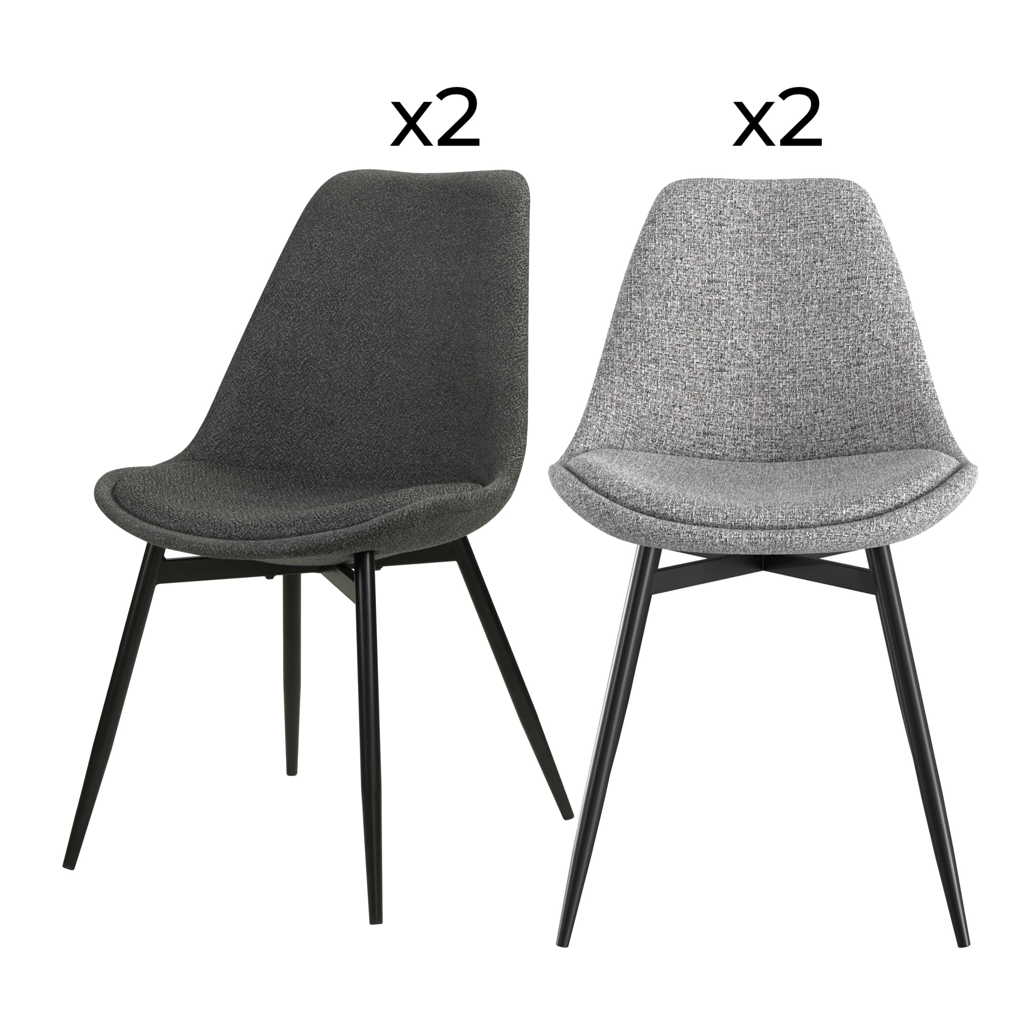 Pack 4 chaises Flippi en tissu gris chiné foncé et clair