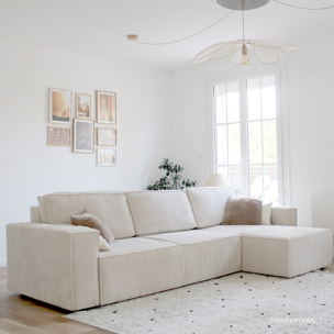 Canapé d'angle convertible 5 places en velours côtelé - HARPER