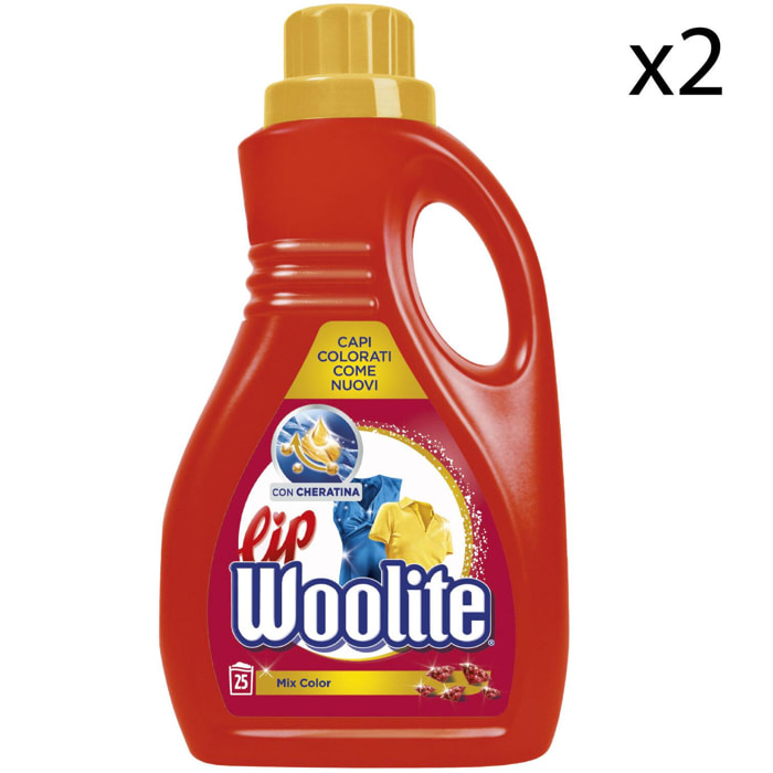2x Woolite Lip Detersivo Liquido Mix Color con Cheratina - Flacone da 1500ml 25 Lavaggi