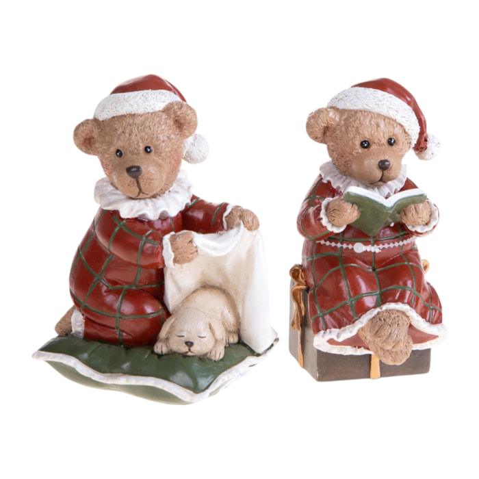 Orsi Natale con Libro E Cane - Pezzi 2 - 6,6xH13x7cm - Bianchi Dino SpA