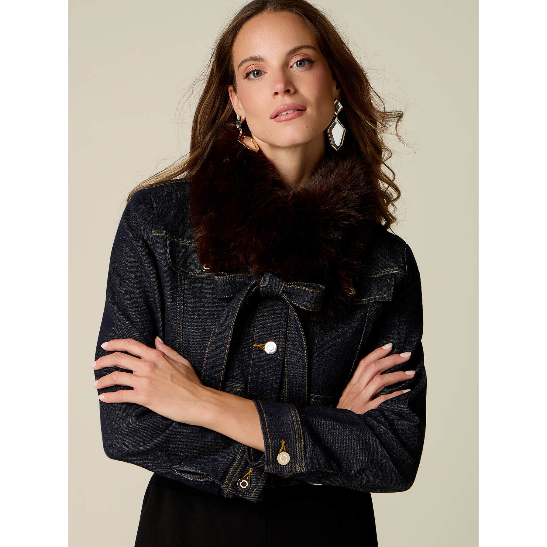 Oltre - Giubbotto in denim con collo peluche - Blu
