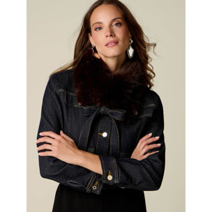 Oltre - Giubbotto in denim con collo peluche - Blu