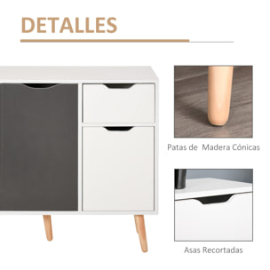Aparador Moderno Aparador para Salón con 3 Puertas y Cajón Mueble Auxiliar para Salón Cocina Dormitorio 90x30x72 cm Blanco y Gris