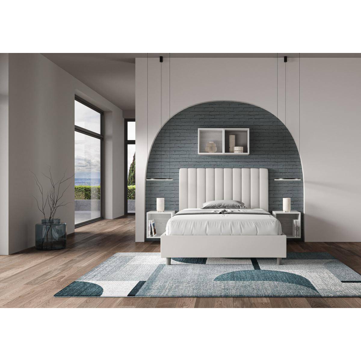 Cama sin somier acolchada 120x210 cuero sintético blanco Agueda