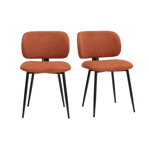 Chaises en tissu effet velours texturé terre brûlée et métal noir (lot de 2) ATRIUM