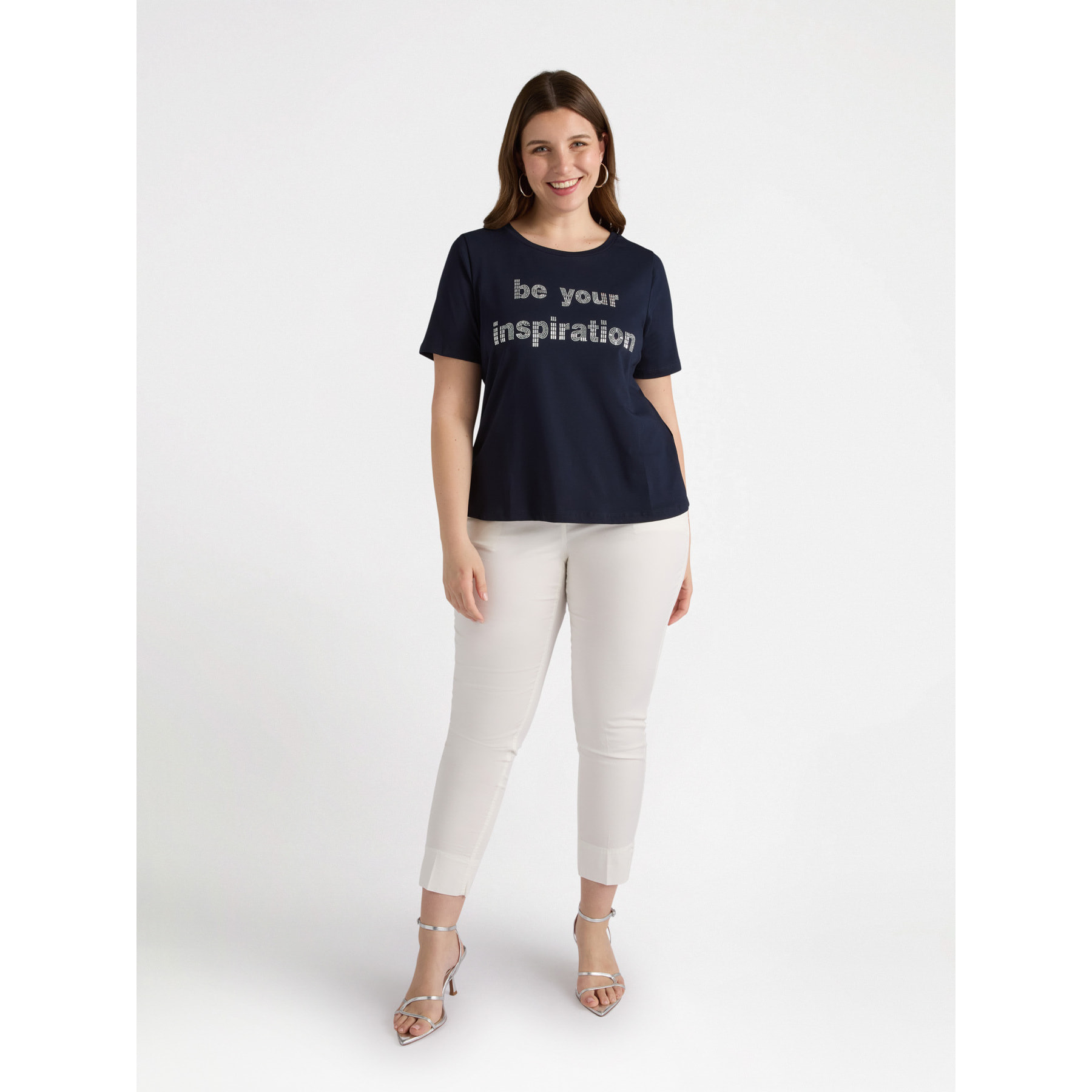 Fiorella Rubino - Camiseta con escritura con tachuelas - Azul