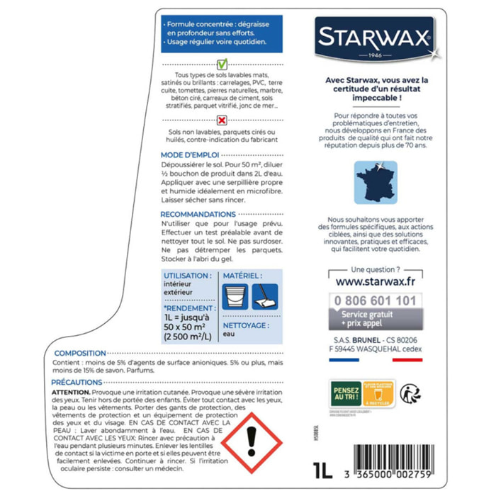 Pack de 2 - Starwax - Nettoyant Doux Concentre 1L