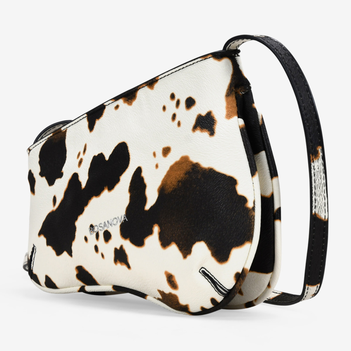Bolso bandolera con estampado de vaca y cremallera