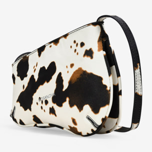 Bolso bandolera con estampado de vaca y cremallera