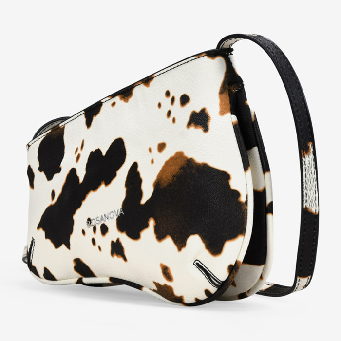 Bolso bandolera con estampado de vaca y cremallera