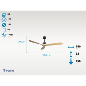 Ventilador de techo Reversible Termostato Wifi Motor DC Techos Inclinados Mando a Distancia Hypersilence Memoria FullWood FolegandrosD166C0365233 PURLINE