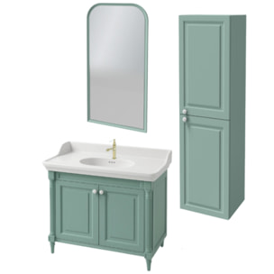 Pack meuble vasque Cléo 1889 vert velours + colonne droite + miroir + mitigeur or