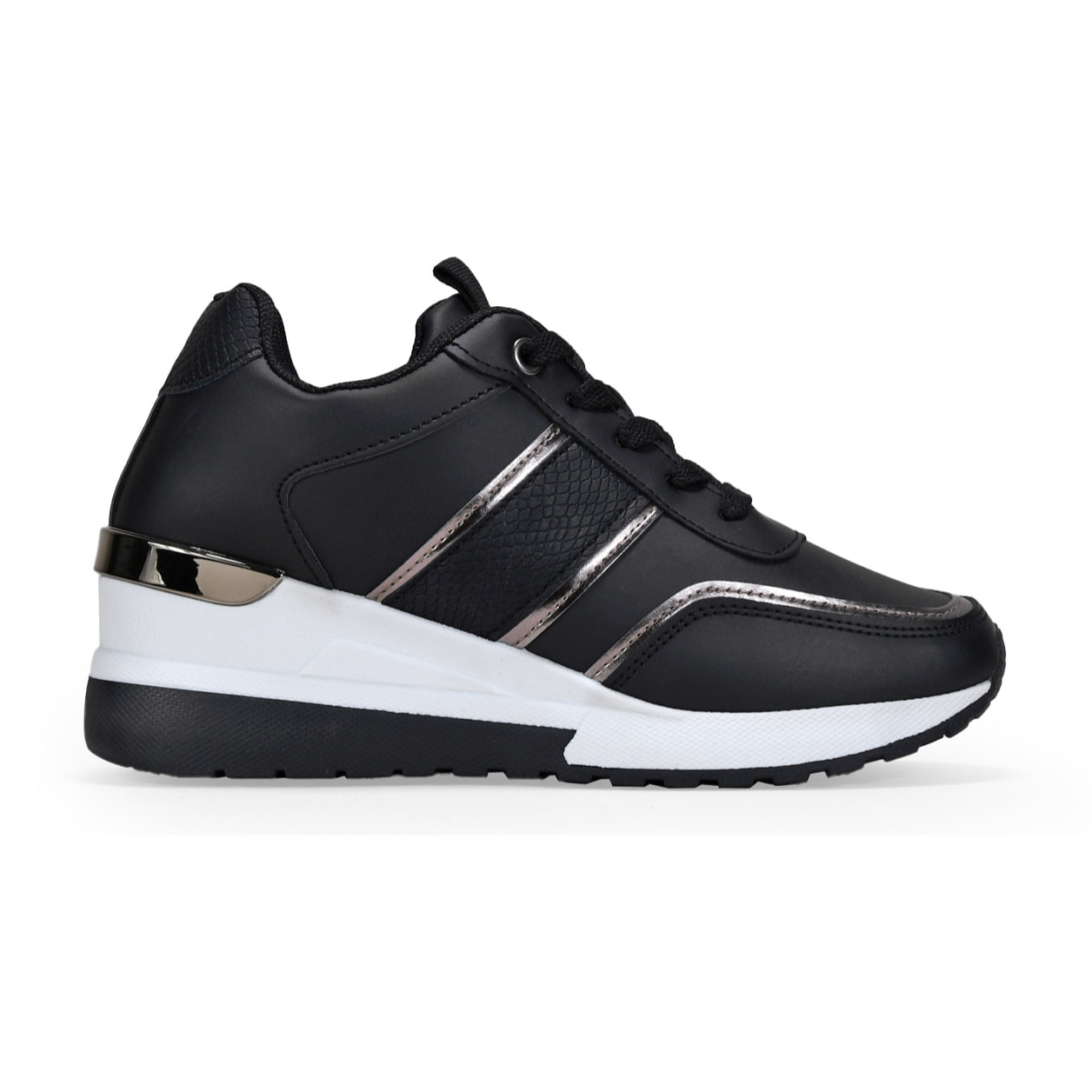 Zapatillas negras con cordones y cuña