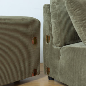 JAMBI Canapé d'angle réversible 3 places en velours côtelé vert