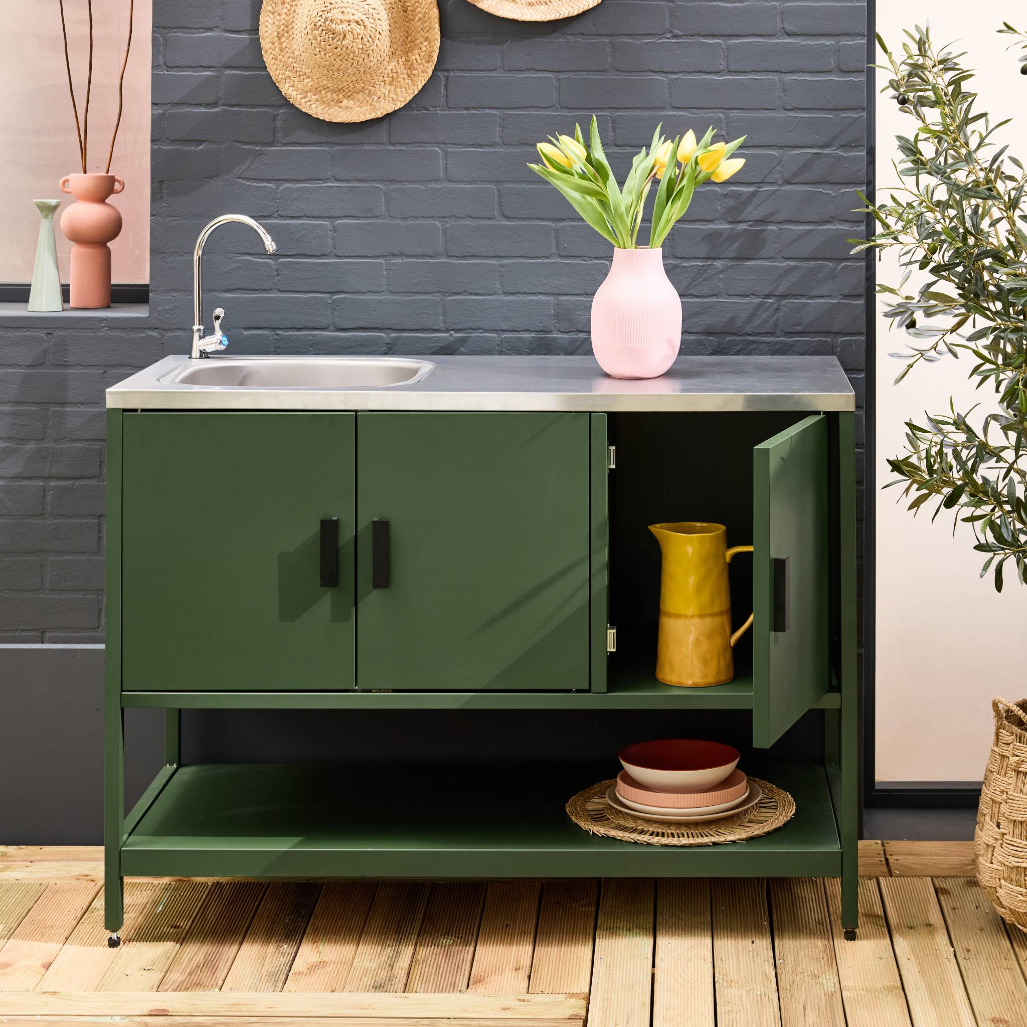 Module de cuisine extérieure acier avec évier L120cm NAXOS