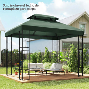 Techo de Repuesto para Cenador, 4x3 m, Cubierta de Repuesto con Techo Doble, 10 Orificios de Drenaje y Protección UV, SOLO Toldo de Recambio para Pabellón Gazebo, Verde