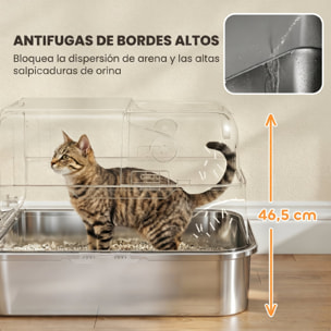 Arenero para Gatos de Acero Inoxidable XXL, Caja de Arena para Gatos Grandes, Arenero con Tapa Abatible, Laterales Altos, Entrada Superior, Pala, sin Olores, Fácil de Limpiar, Antifugas, Negro