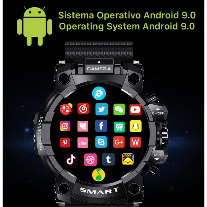 Smartwatch Phone Q999 4G con SO Android 9.0, Quad Core, Wifi, GPS. Cámara incorporada.