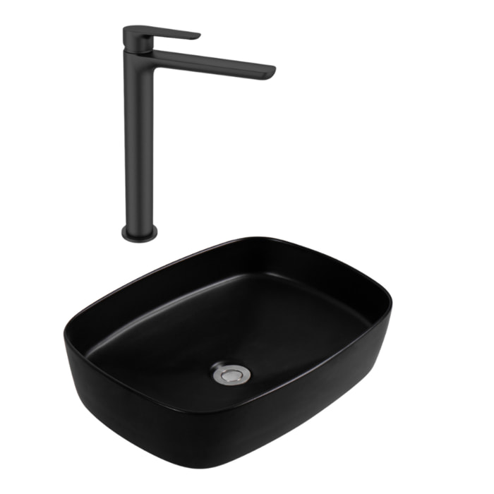 PixL 50x37,5x13,5 cm vasque à poser + Swiss Aqua Technologies Mood mitigeur lavabo XL + Ceramia PixL bonde (CEPX49BKMSAT285C)