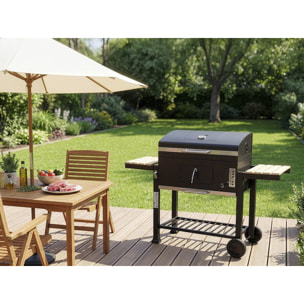 Barbecue charbon avec tablettes latérales et grilles réglables "Marquis" - Noir