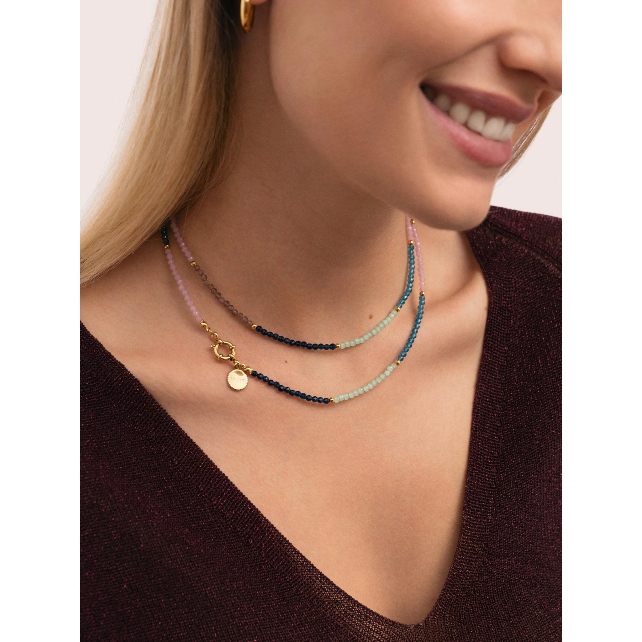 Collar Dye Dots Bruma Acero Baño Oro