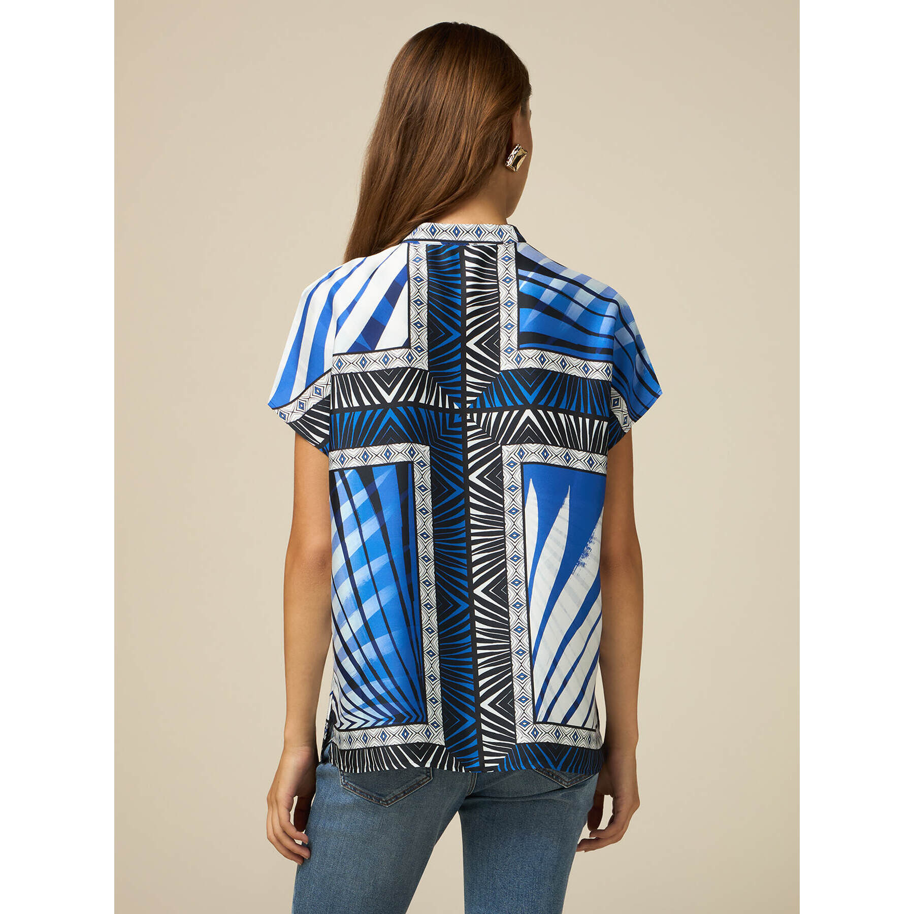 Oltre - Blusa con estampado étnico - Azul