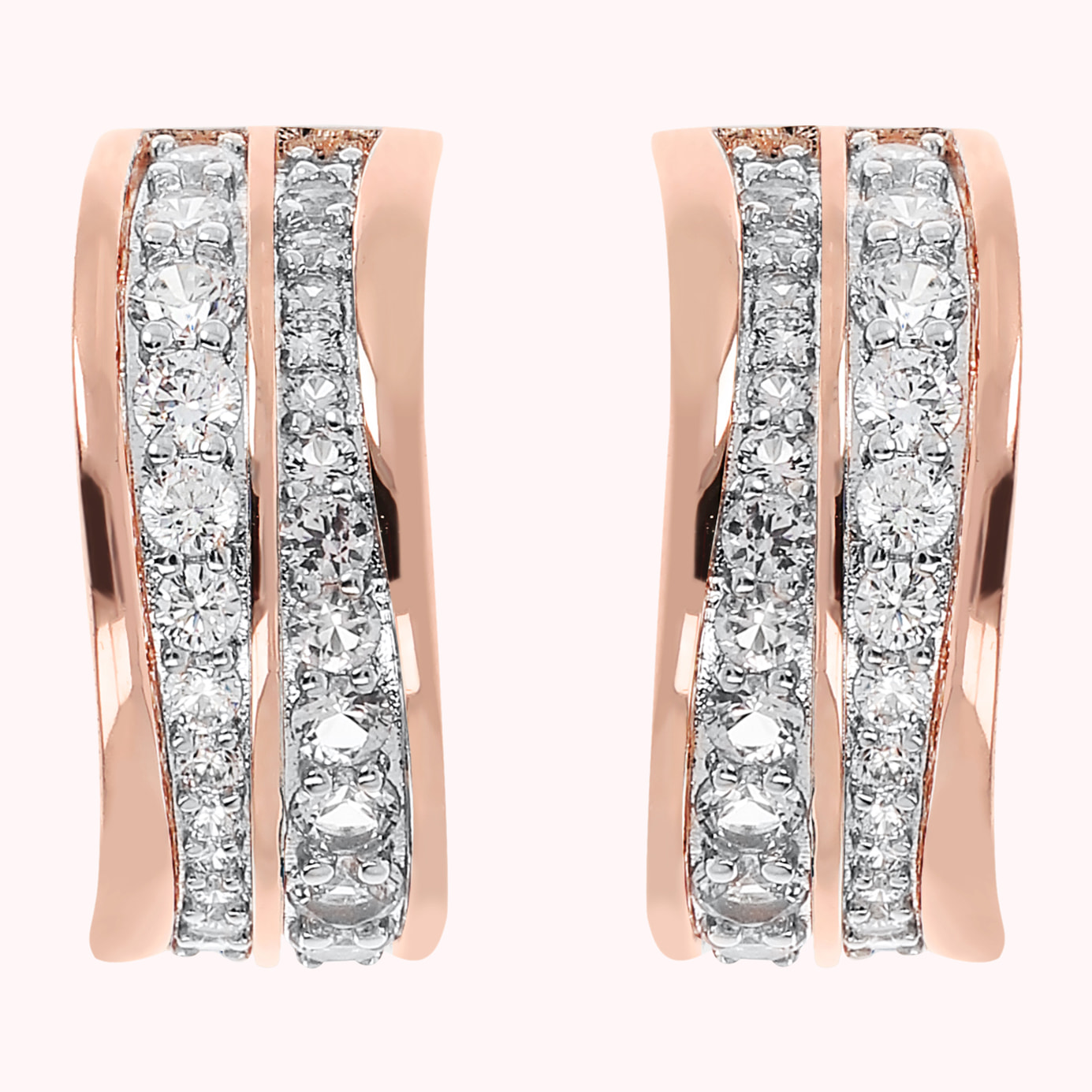 Orecchini a Cerchio Doppia Onda in Cubic Zirconia Bianche