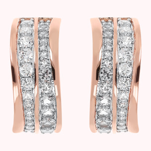 Orecchini a Cerchio Doppia Onda in Cubic Zirconia Bianche