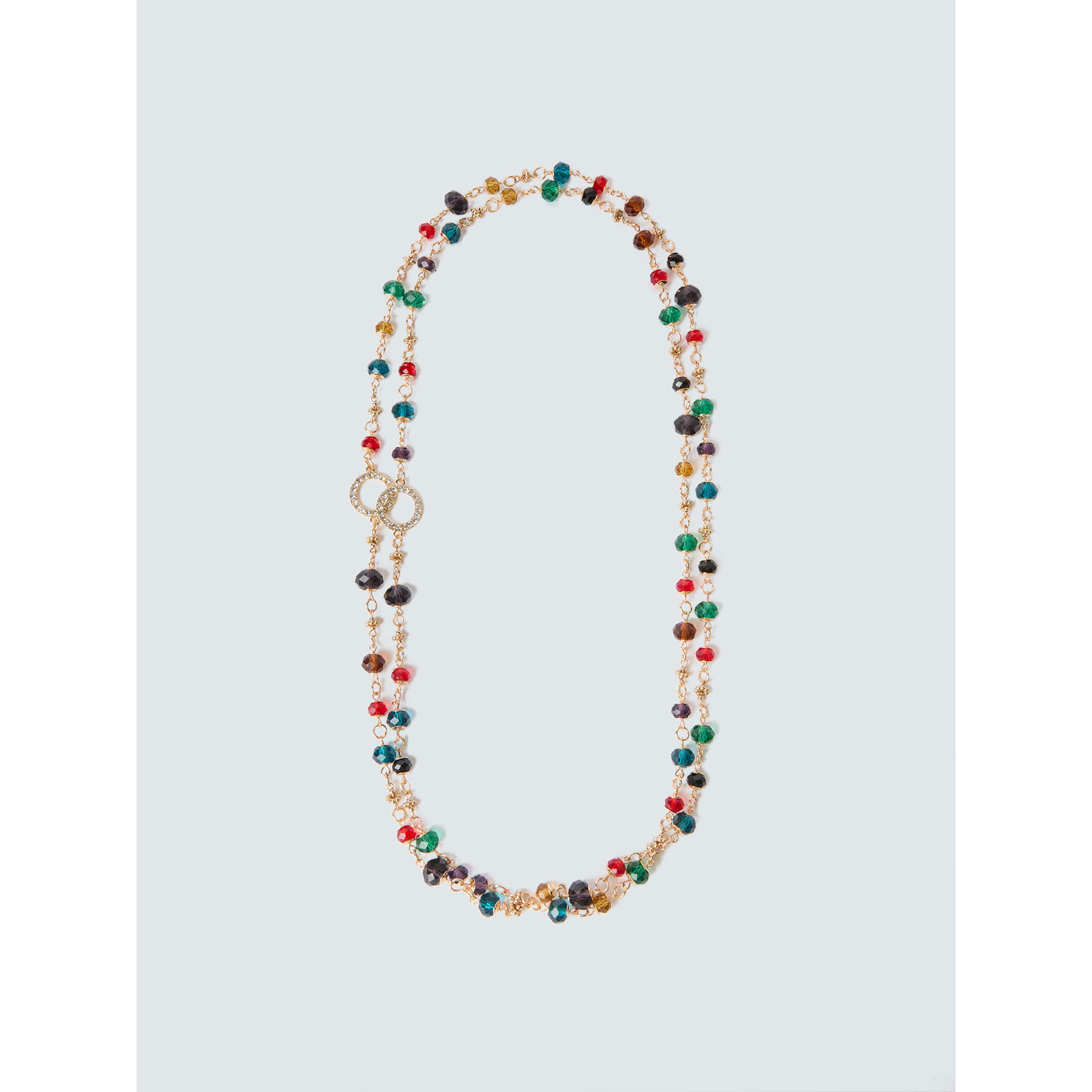 Fiorella Rubino - Collar largo con cuentas multicolor y estrás - Oro
