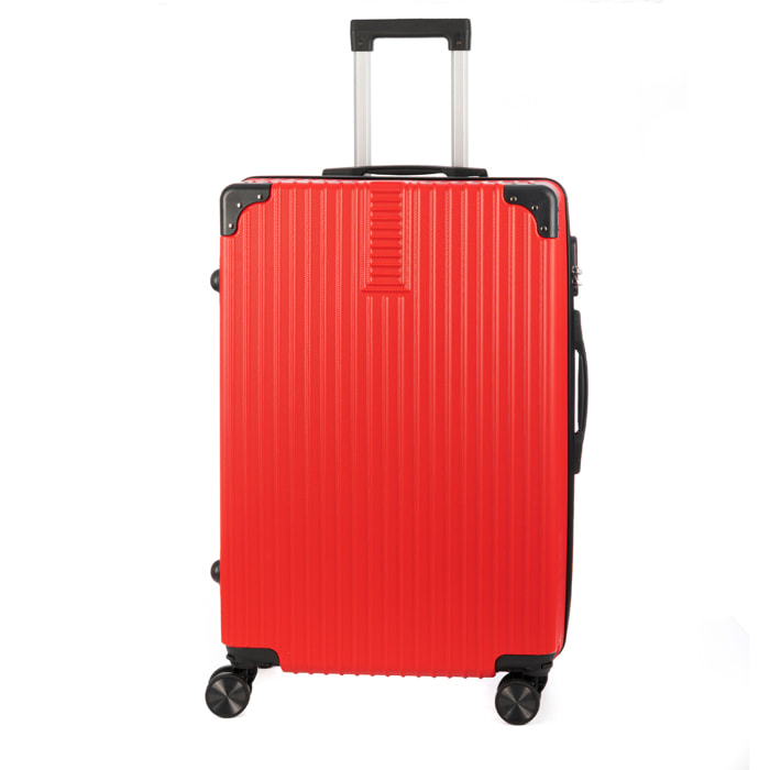 DAM Valigia media trolley rigida ultraleggera, in ABS ad alta resistenza con angoli rinforzati. Chiusura numerica e 4 ruote doppie estraibili e girevoli a 360°. 44x27x68 Cm. Colore: Rosso