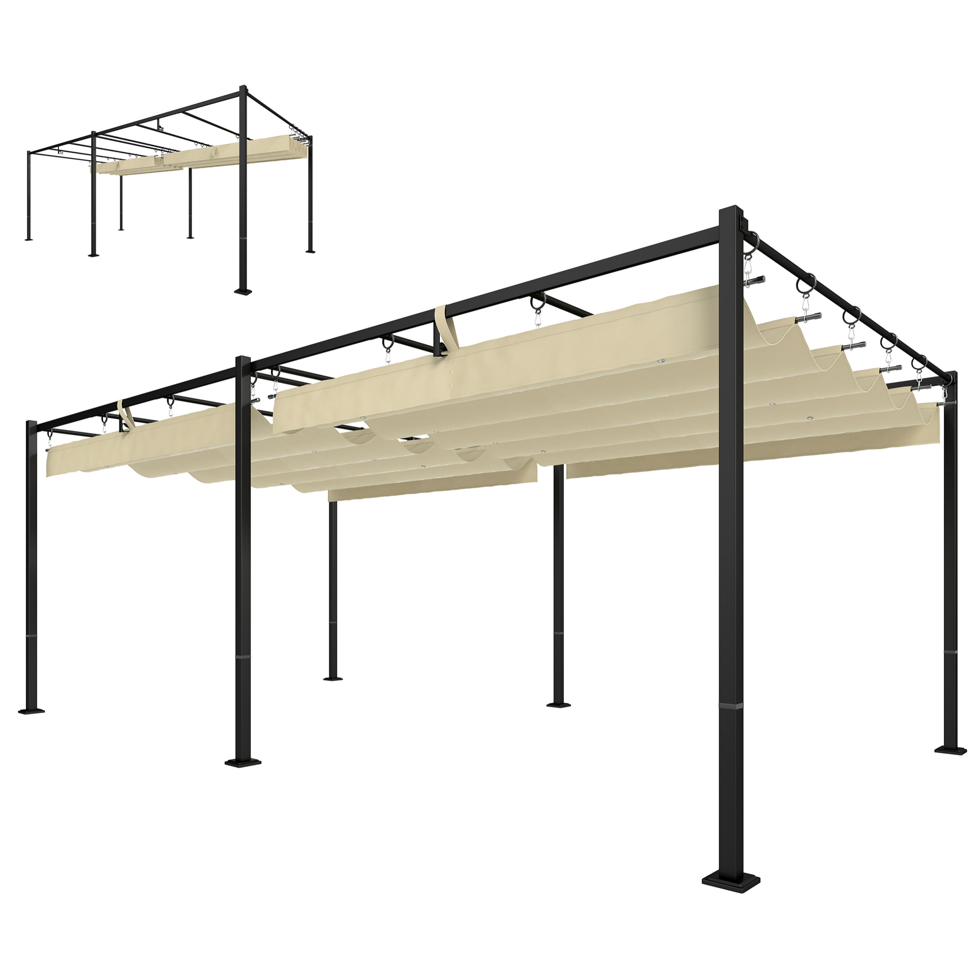 Pergola de jardin double toit rétractable structure métallique beige