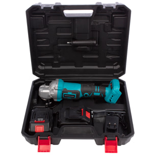 Radial angular 21V con motor sin escobillas, 3 velocidades de hasta 8000rpm, maletín de transporte y doble batería de 20000 mAh.