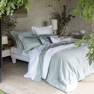 Housse de couette unie en satin de coton bio, NOBEL, Bleu baltique