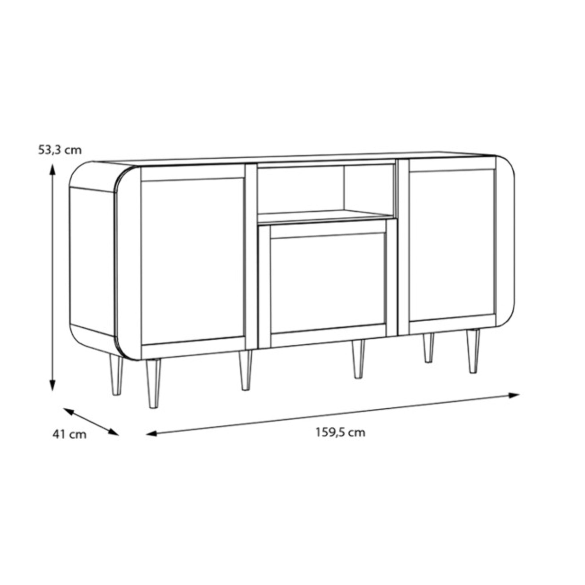 Buffet 160 cm cannage rotin et décor chêne angles arrondis - BEVERLY