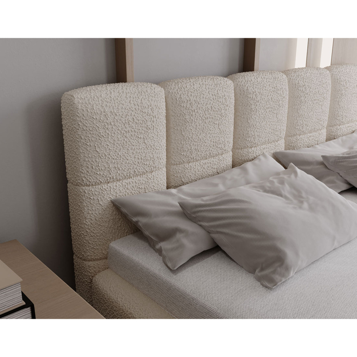 Paulito - lit coffre - 180x200 cm - sommier inclus - en tissu bouclette - Beige