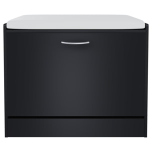 Panca Portascarpe Scarpiera Da Ingresso Piccola Salvaspazio Con Cuscino Anta A Ribalta Seduta Imbottita In Ecopelle Tripla Profondità Soggiorno Casa Camera Ufficio 60 x 30 x 48 Cm (Nero Liscio)