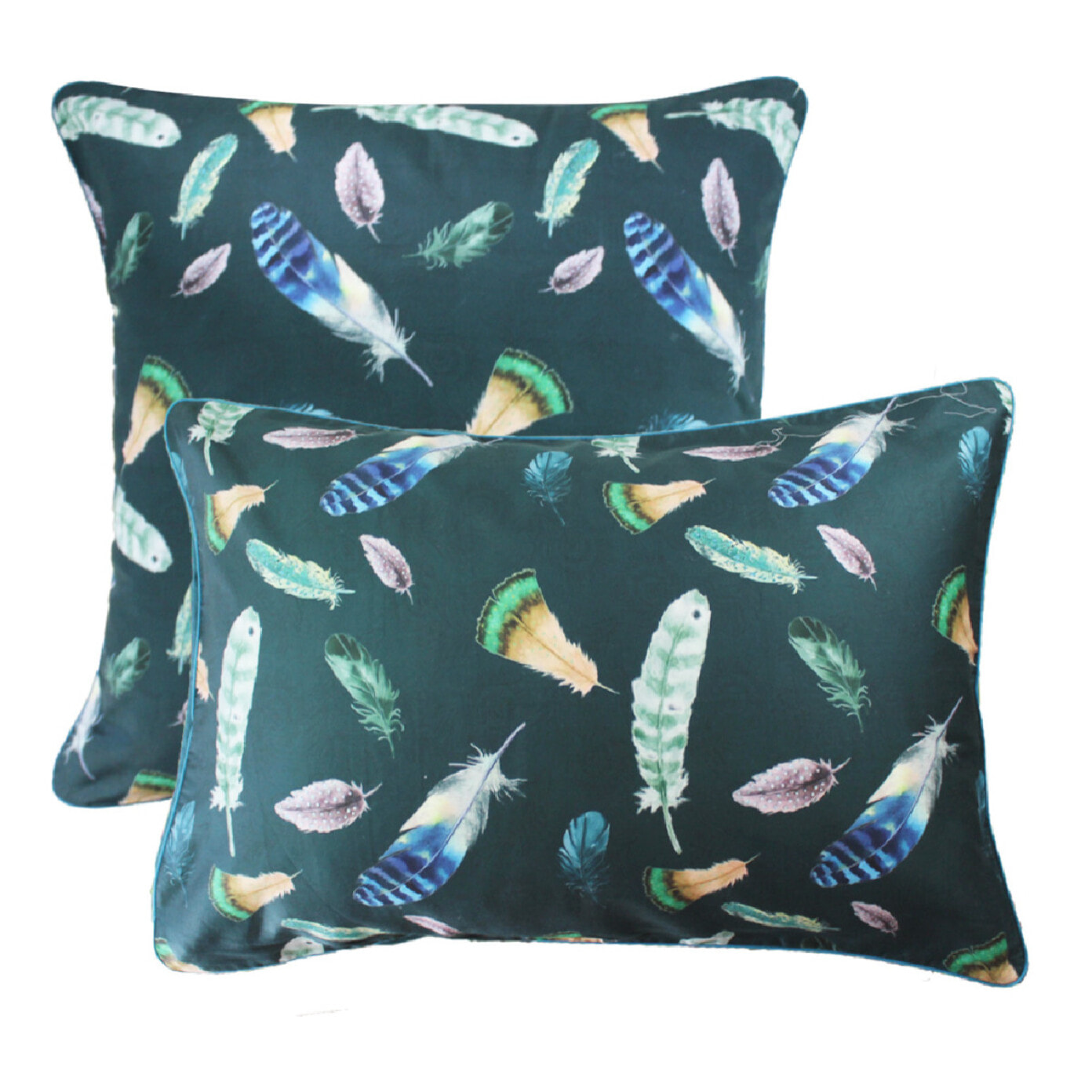 Taie d'oreiller satin de coton imprimé vert Feathers green