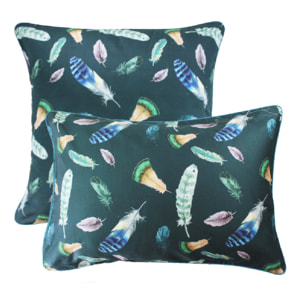 Taie d'oreiller satin de coton imprimé vert Feathers green