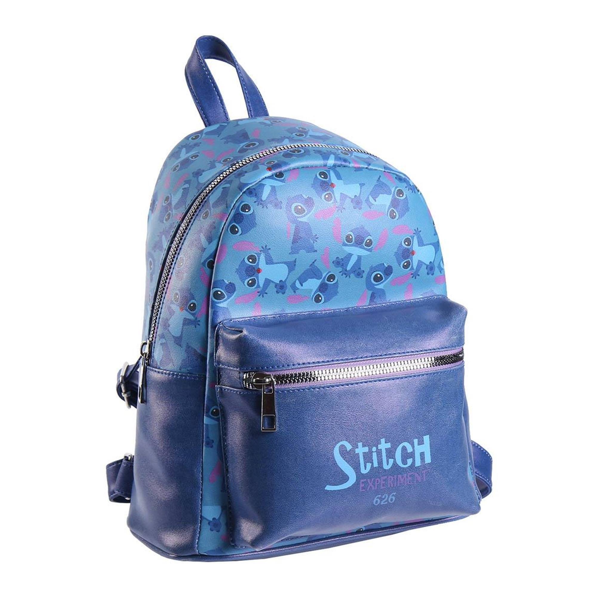 Mochila casual polipiel de stitch, azul, pequeña-mochila mini perfecta para llevar todas tus cosas ordenadas