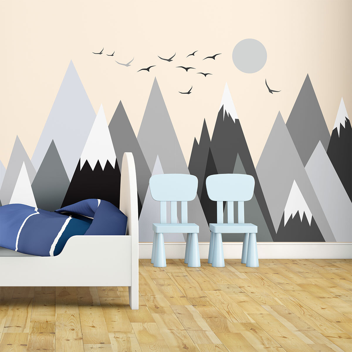 Stickers muraux enfants - Décoration chambre bébé - Autocollant Sticker mural géant enfant montagnes scandinaves REBEKA