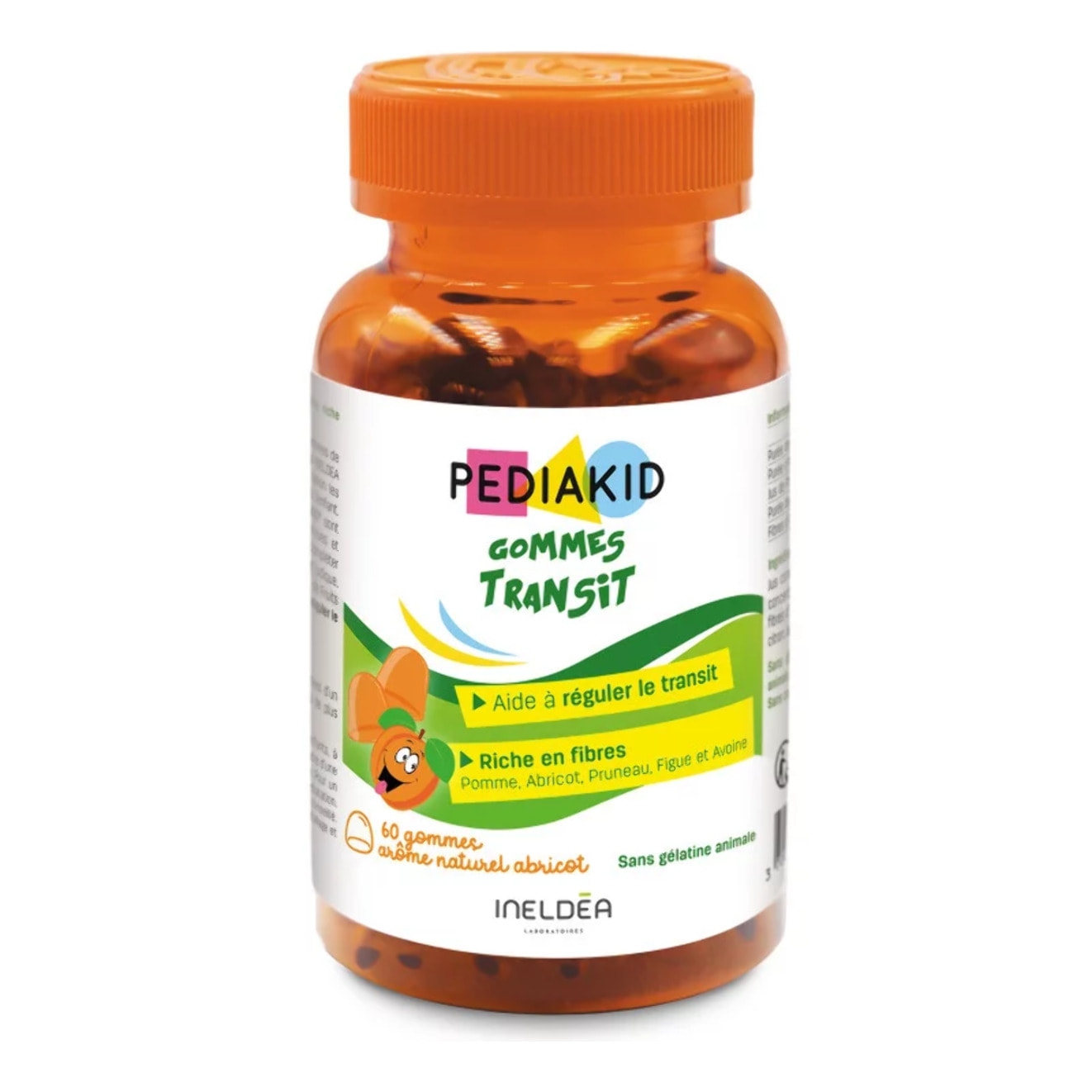 PEDIAKID - Gommes Transit - Complément alimentaire à base de fruits et d'Avoine - Riche en fibres - Aide à réguler le transit intestinal - Arôme naturel abricot - 60 gommes