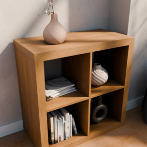 Etagère bibliothèque cubique 2 niveaux 4 compartiments. casiers. effet bois de manguier. L 76 x P 39 x H 76cm