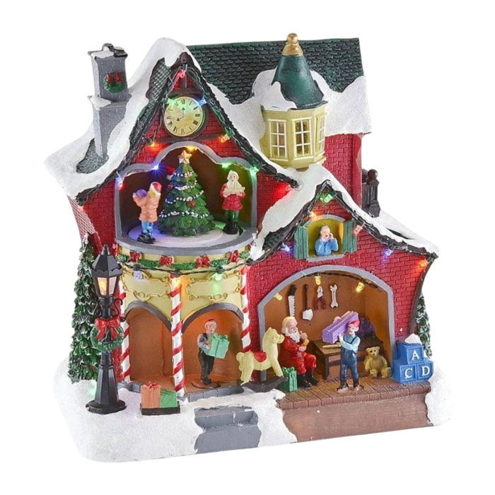 decoración navideña del taller de papá noel con 31 luces led y música 26,5x16,5x27,5cm