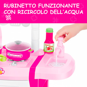 Cucina Giocattolo Per Bambini Con Luci E Suoni Realistici 18 Accessori Rubinetto Con Riciclo Dell'Acqua Set Cucina Educativo 3–8 Anni Rosa E Bianco
